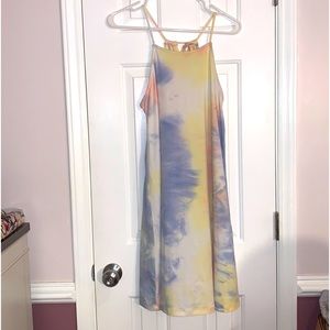 Wallflower Hand Dyed Dress/coverup in pink, yellow, blue & white so soft, size L
